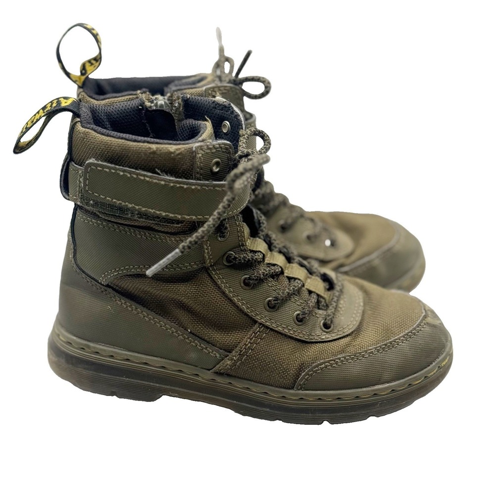 Doc Martens Dr Combs J AW004 Youth Kids Combat Boots Sz 3 Canvas Zip Army Green